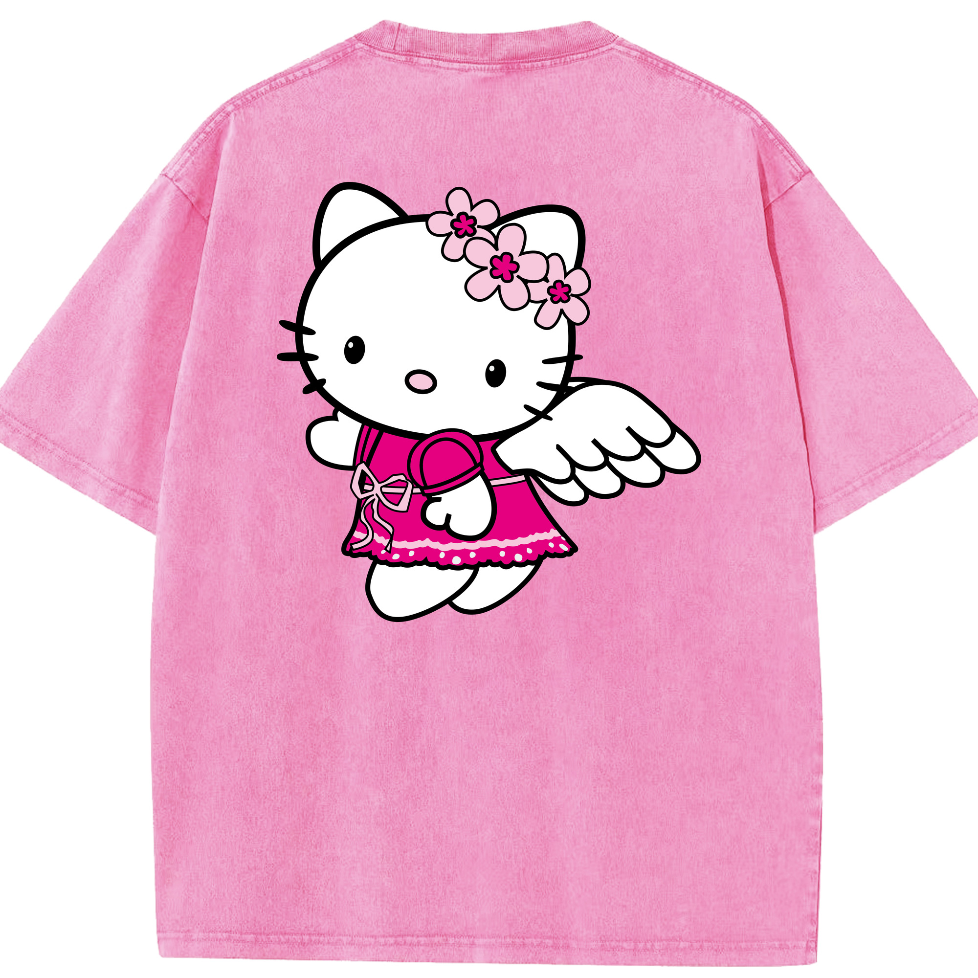 （画像用） Hello Kitty ハローキティ 綿100% ヴィンテージ風 半袖Tシャツ（背面プリント）